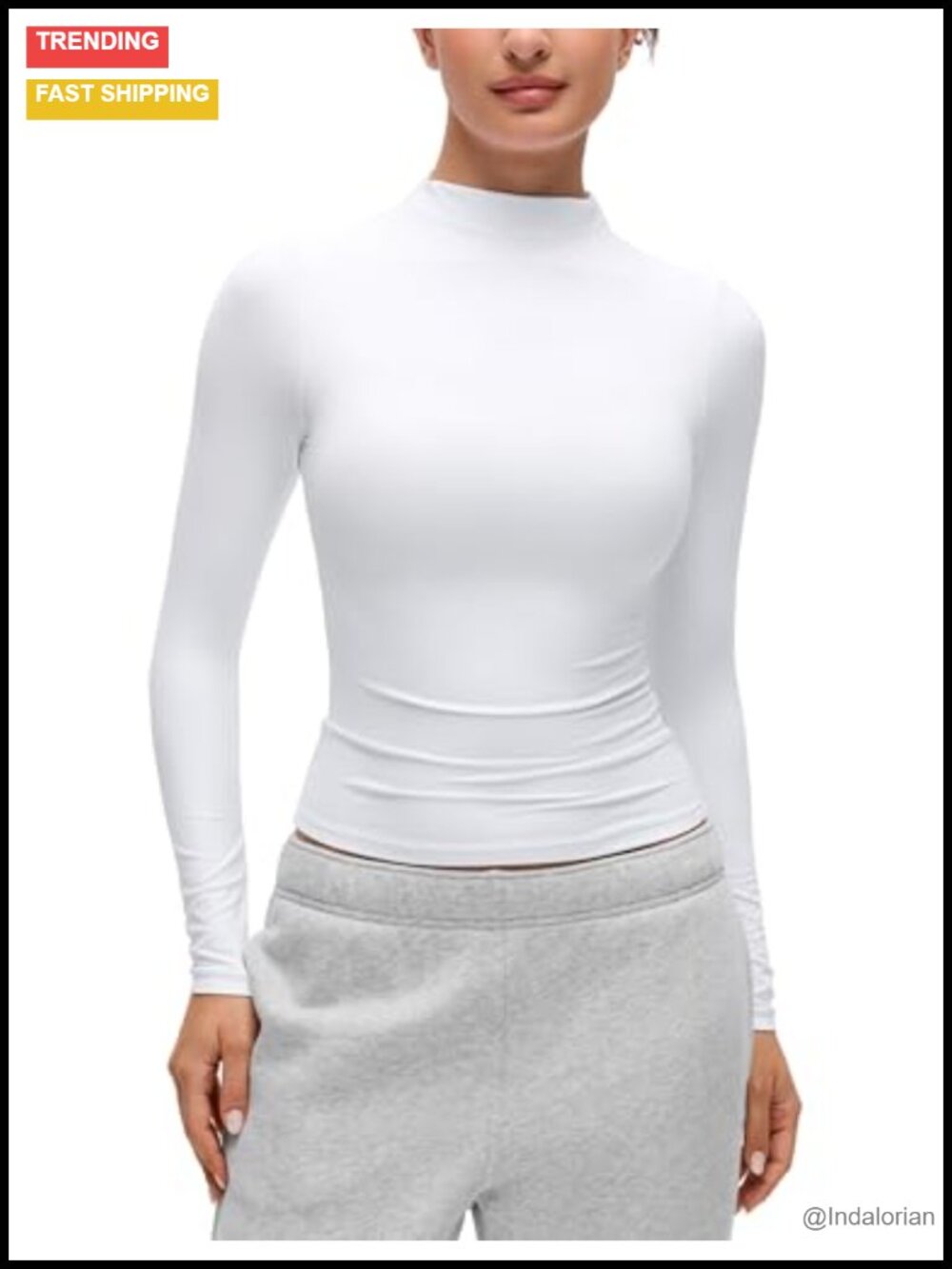 Softembrace Mock Neck Long Sleeve Top Tight Fit Waist Length
